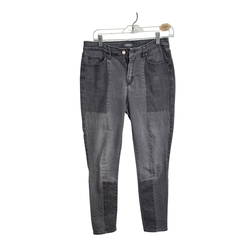 Martha Stewart Womens Grey Patchwork Skinny Jeans High Rise Stretch Denim Size 6